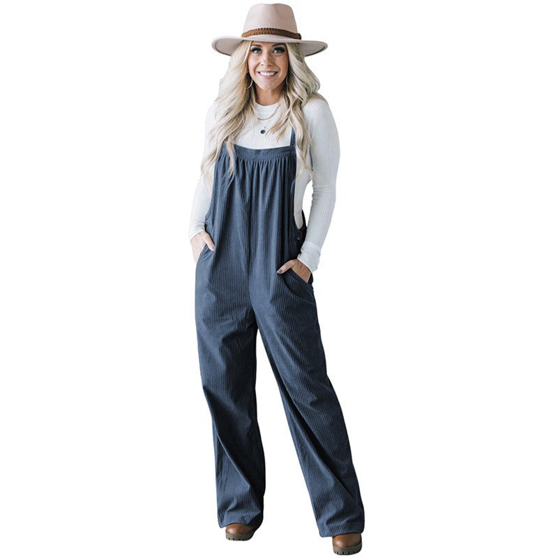 Dame Casual Cord Overall med Lomme og Justerbare Stropper Stilla