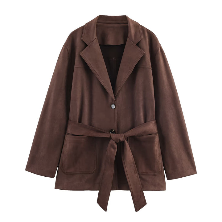 Dame elegant Suede Blazerjakke med talje bælte Stilla