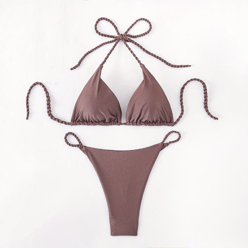 Dame triangel-bikini med flettede stropper Skovae