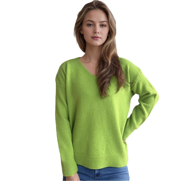Kvinders behagelige V hals sweater med blødt strikket stof Stilla