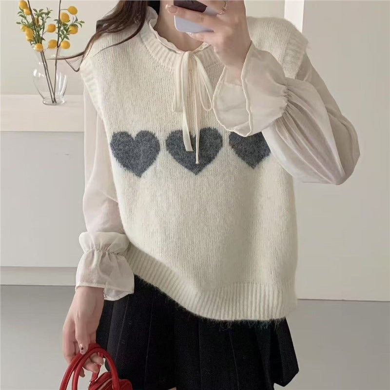 Kvindestrik sweater med hjerte motiv Stilla