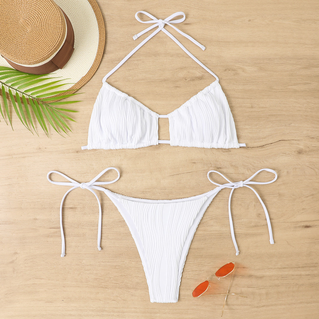 Dame bikini sæt med raffineret plisseret design og justerbare stropper Stilla