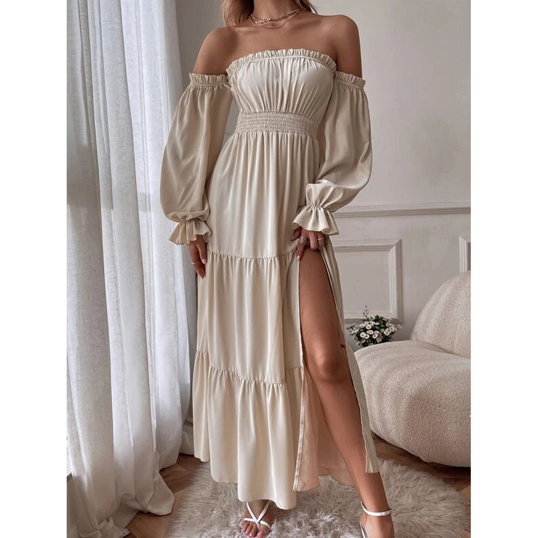 Dame maxikjole med off-shoulder design og voluminøse ærmer Stilla