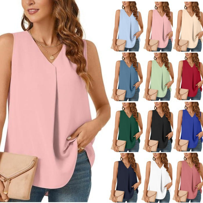 Dame let V-hals bluse med legende drapering Stilla