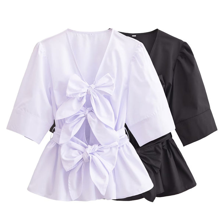 Dame elegant bluse med bånddetaljer Stilla