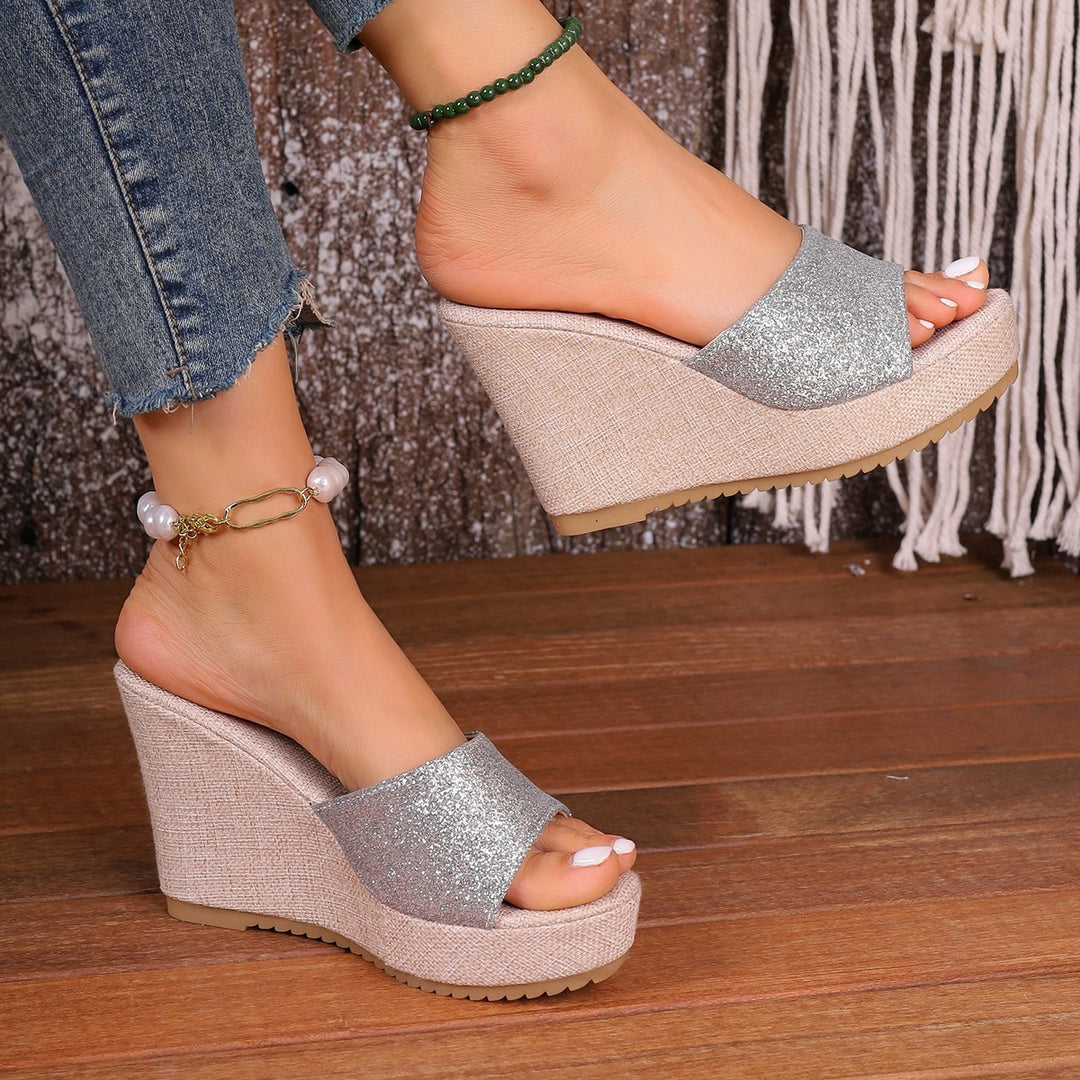 Dame mode Wedge-sandaler med glitrende overdel og skridsikker sål Stilla
