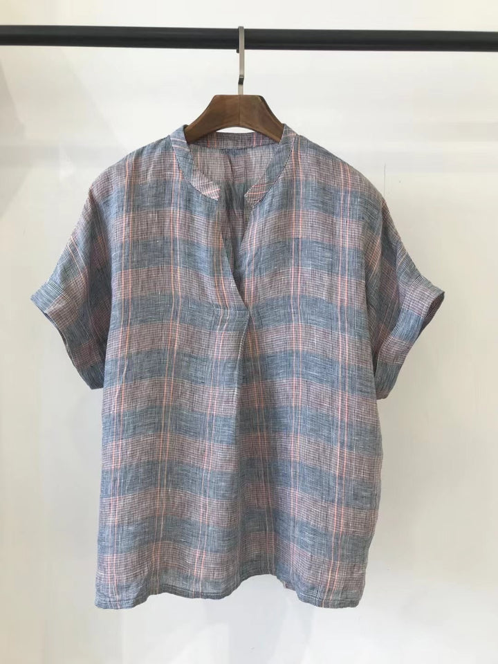 Femme Kortærmet Ternet Button-Up Skjorte Stilla