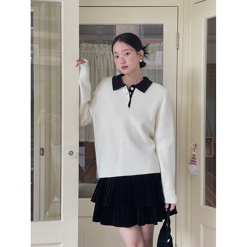 Damer afslappet sweater med polo krave Stilla