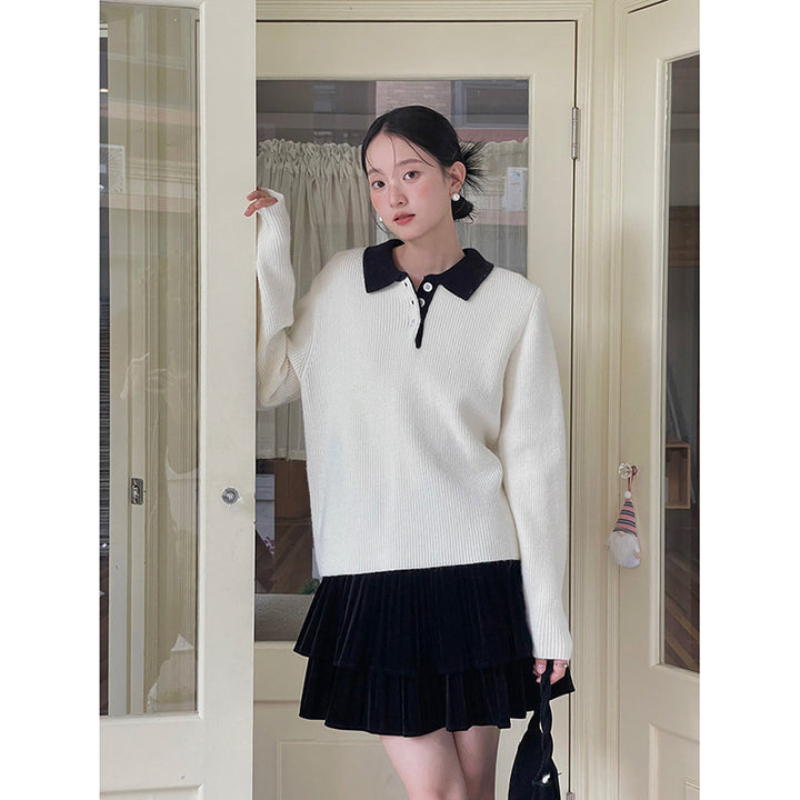 Damer afslappet sweater med polo krave Stilla