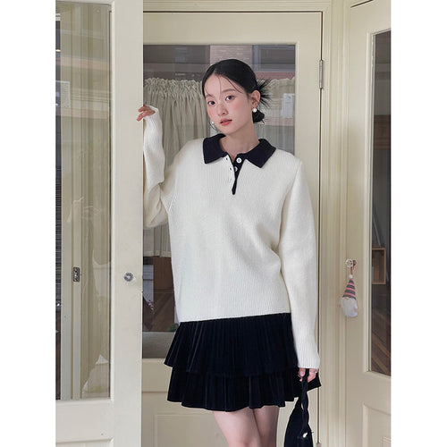 Damer afslappet sweater med polo krave Stilla