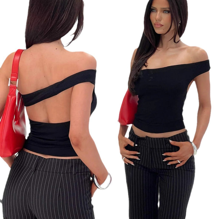 Dame Racerback Top med dyb V-hals og elegant halterdesign Skovae