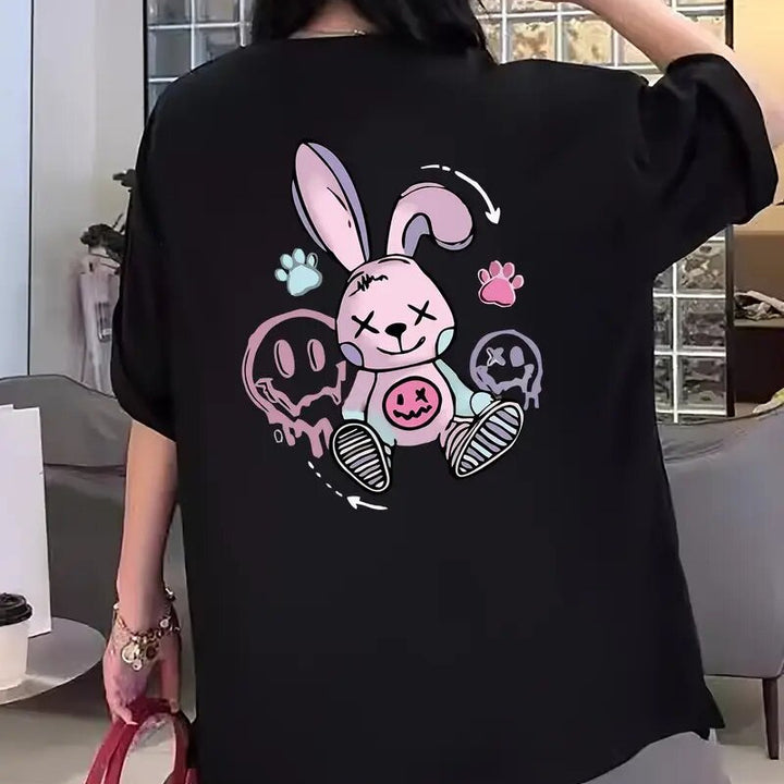Dame afslappet T-shirt med kunstnerisk Bunny-motiv og grafiske detaljer Stilla