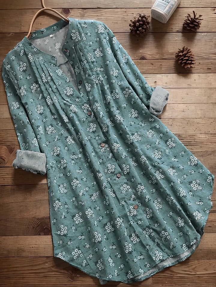 Dame Mode Bluse med knapper og blomster mønster Stiila