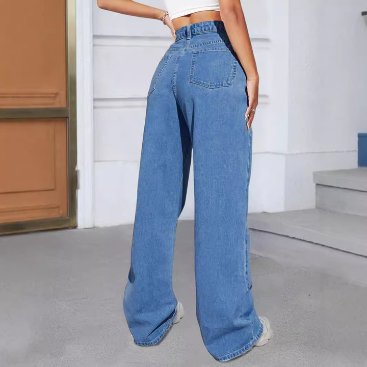 Dame løstsiddende jeans med farverigt sommerfugledesign Stilla