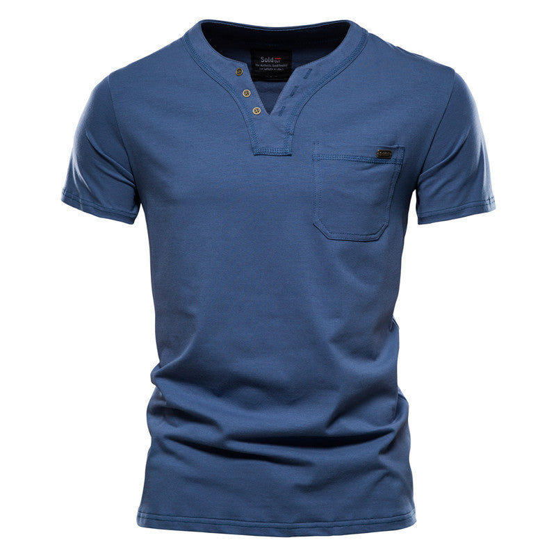 Herrer V-hals T-shirt med trykknapper og brystlomme Stilla