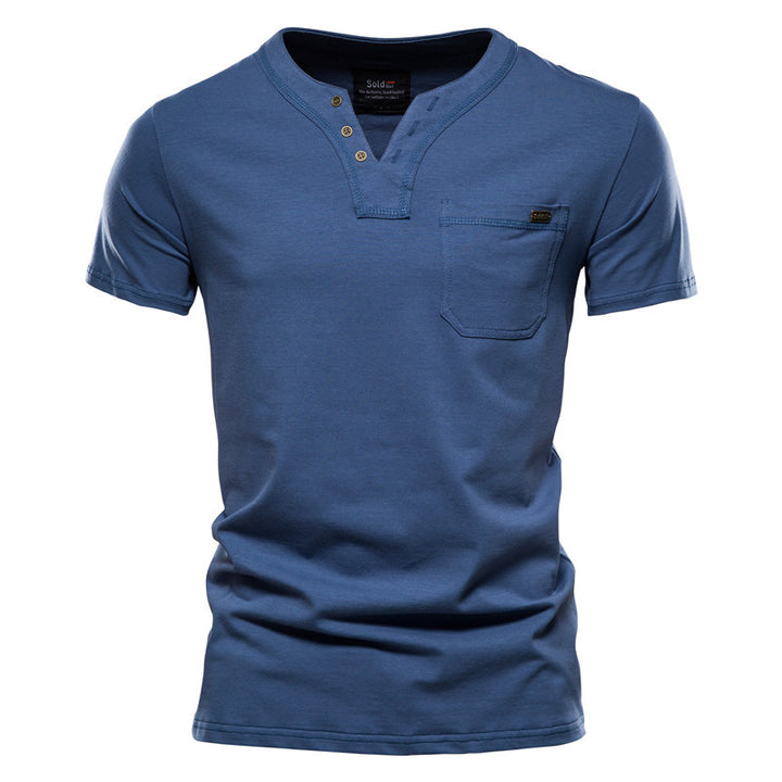 Herrer V-hals T-shirt med trykknapper og brystlomme Stilla