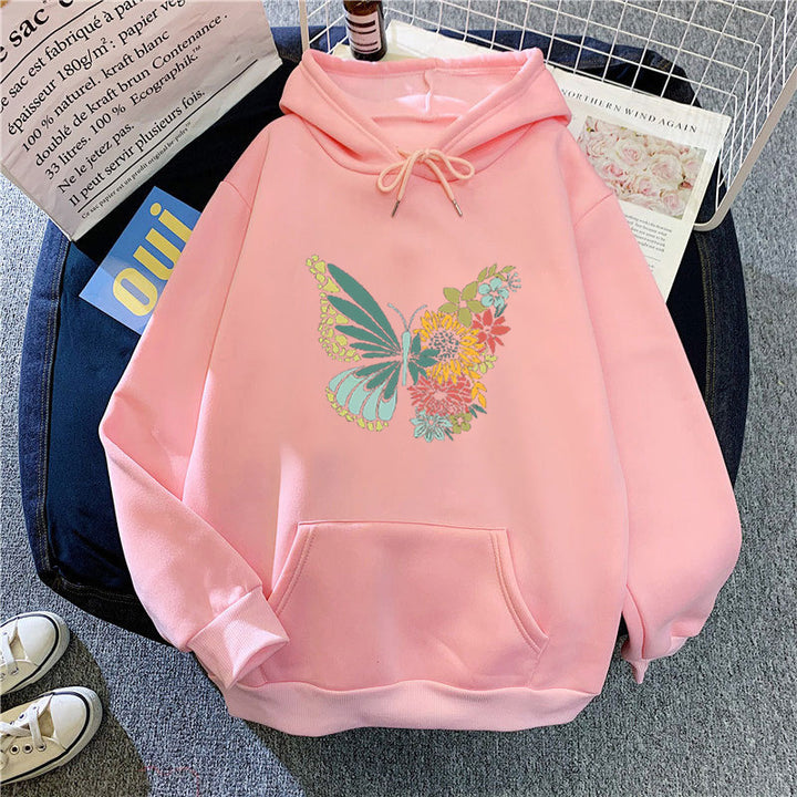 Kvinder hoodie med floral sommerfugl design Skovae