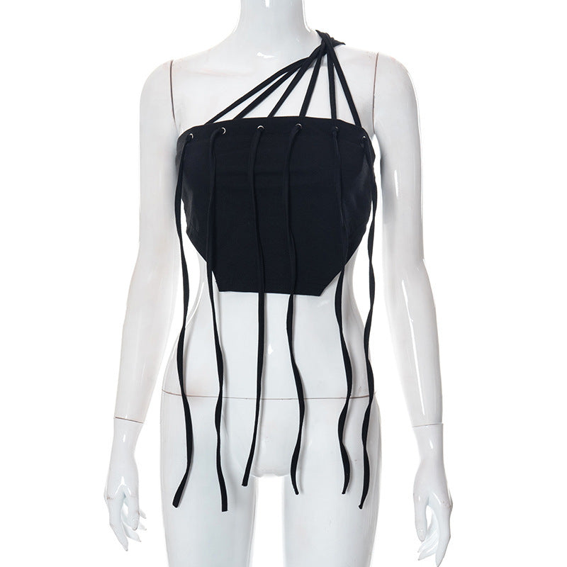 Dame Crop-Top med raffineret snøre-design og asymmetrisk snit Stilla
