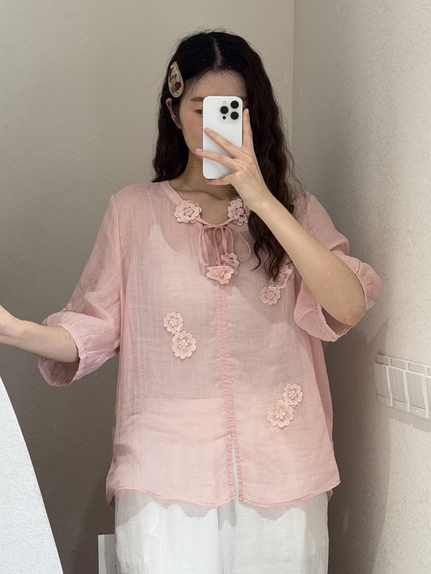 Femme Floral Broderet Bluse Stilla