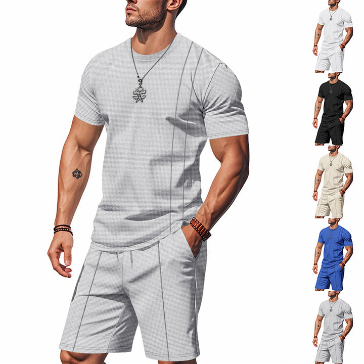 Herren nan urban waffle jersey ensemble med kontrasterende pyntesyninger og løstsiddende bermuda-pasform Skovae