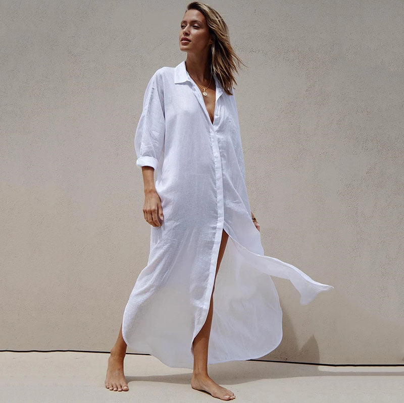 Dame Strandbluse med afslappet pasform og elegant krave Stilla
