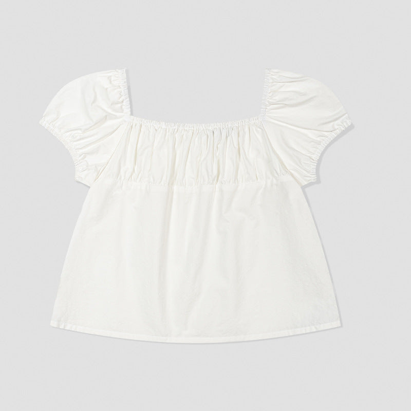 Dame Crop-Top med flæse detaljer og elastiske ærmer Stilla