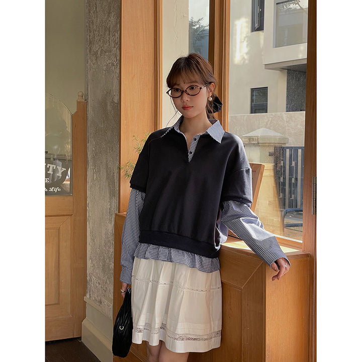 Dame Lagdelt Sweatshirt med elegant krave og legende ruffle-design Stilla