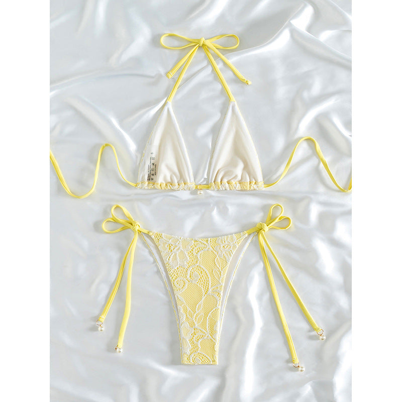 Dame Triangel-Bikini med blomster-spids detaljer Skovae