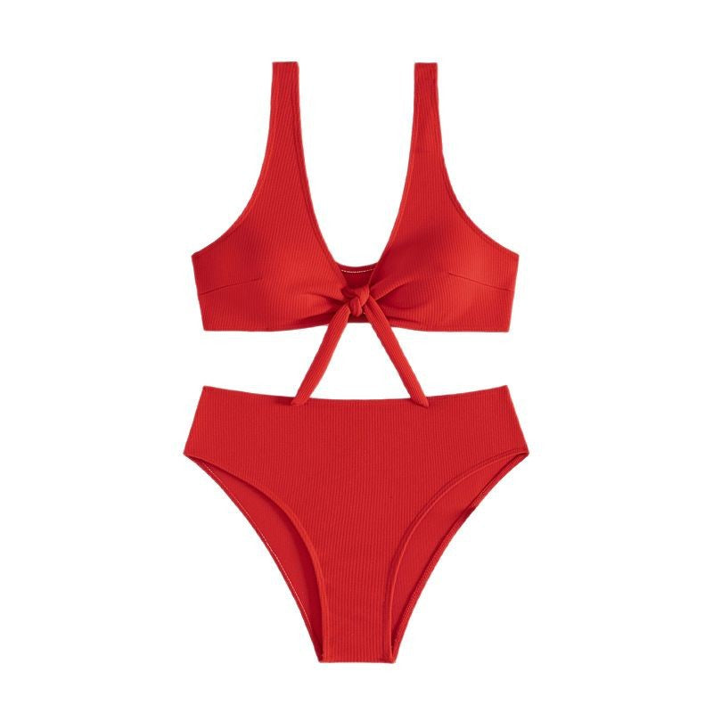 Dame ribben-høj talje-knude-bikini-sæt Stilla