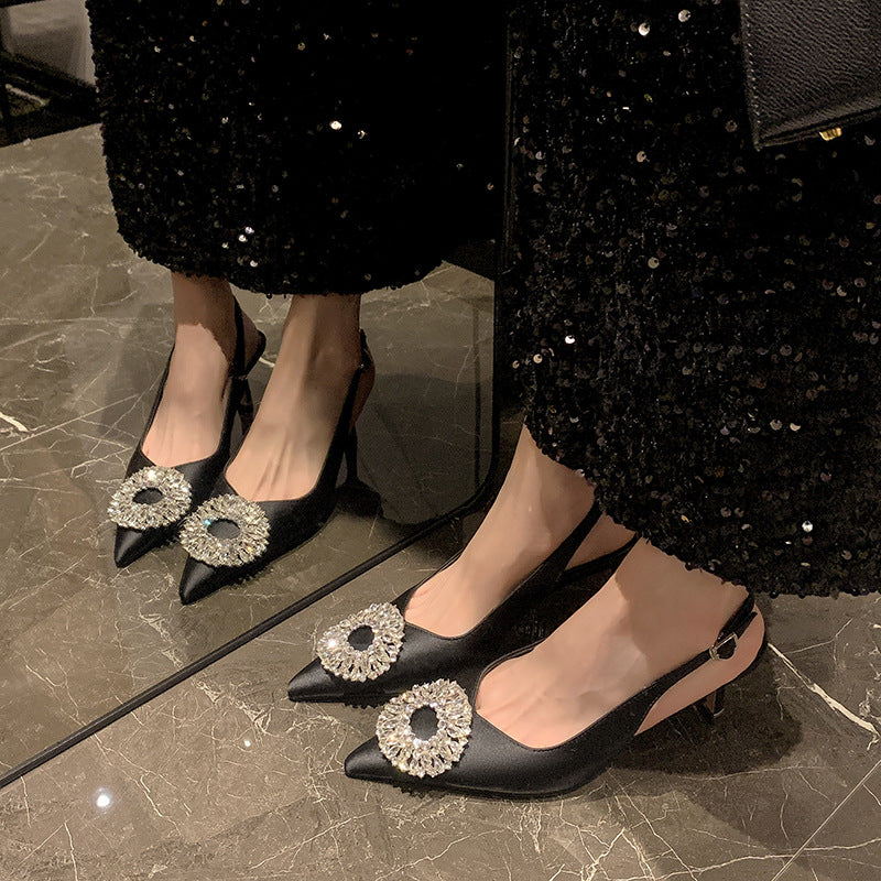 Femme Slingback Hæle Pumper med Krystaldekoration Stilla