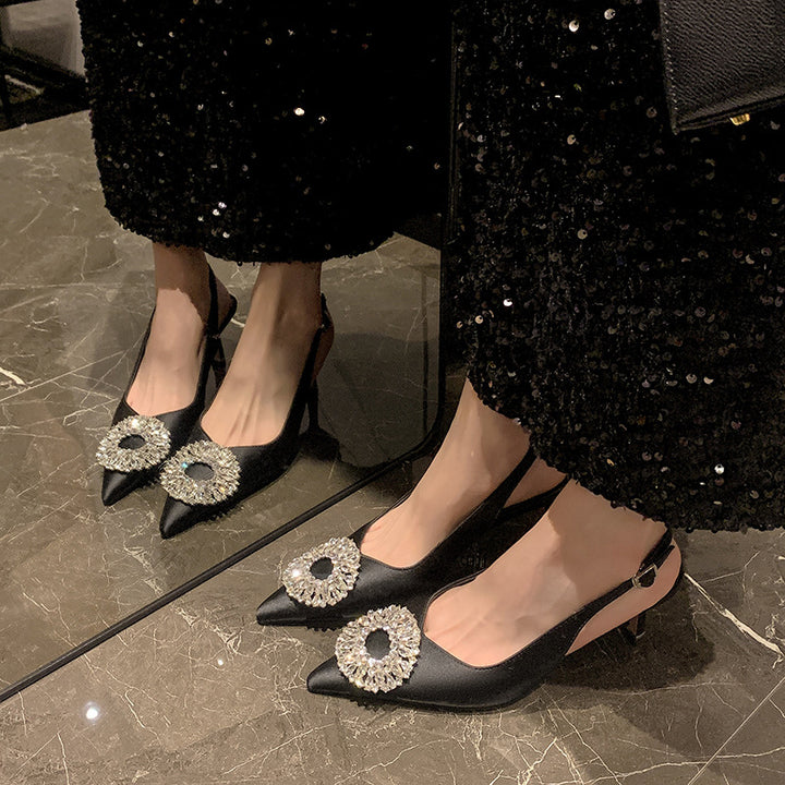 Femme Slingback Hæle Pumper med Krystaldekoration Stilla