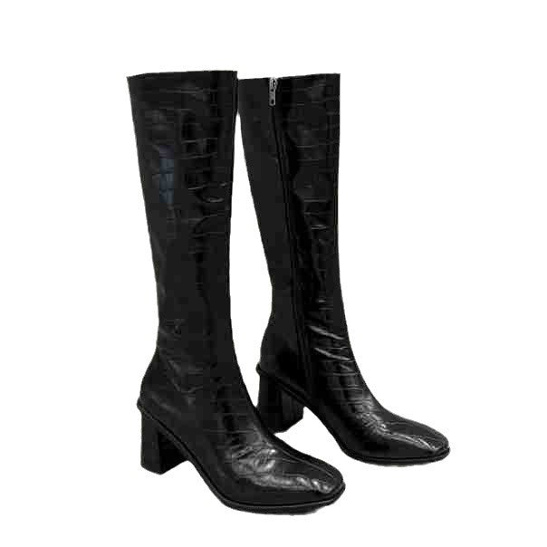 Femme Krokodilleffekt Lårhøje Stiletto Støvler Stilla