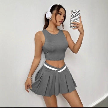 Dame Sporty Crop Top og Mini Skirt Sæt Skovae