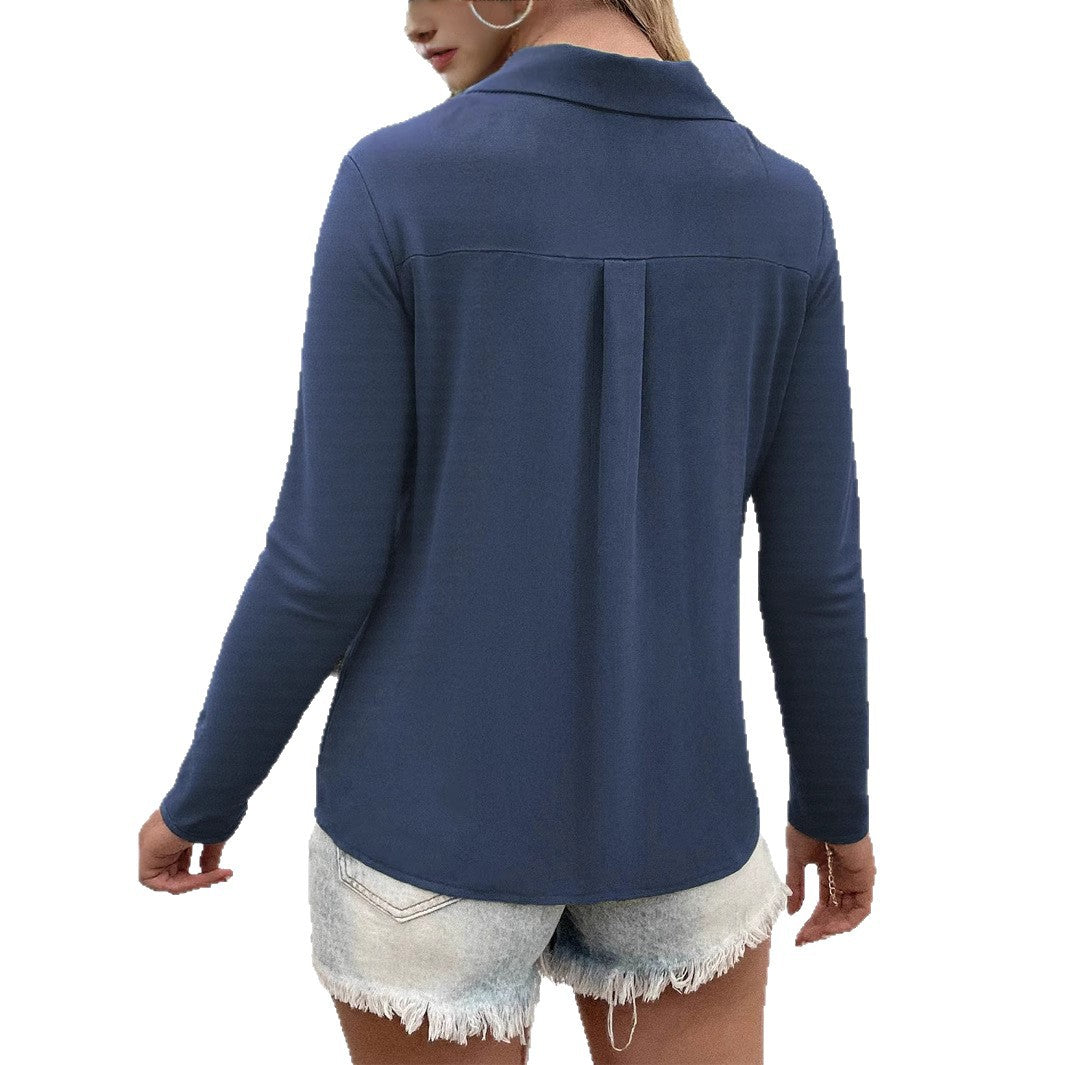 Dame elegant bluse med V-hals og knapdetaljer Stilla