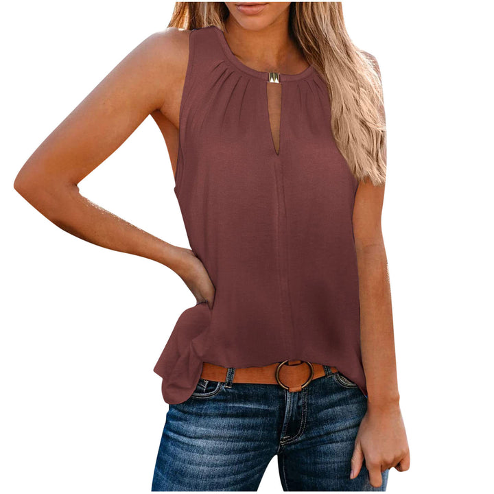 Dame luftig ærmeløs bluse med dekorativ udskæring Stilla