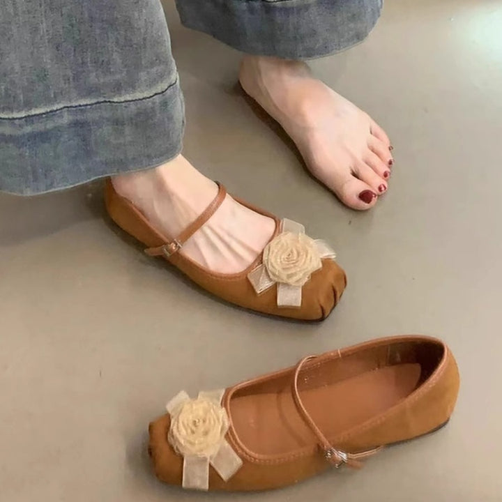 Damer floral dekorerede Mary Jane Ballerinas Stilla