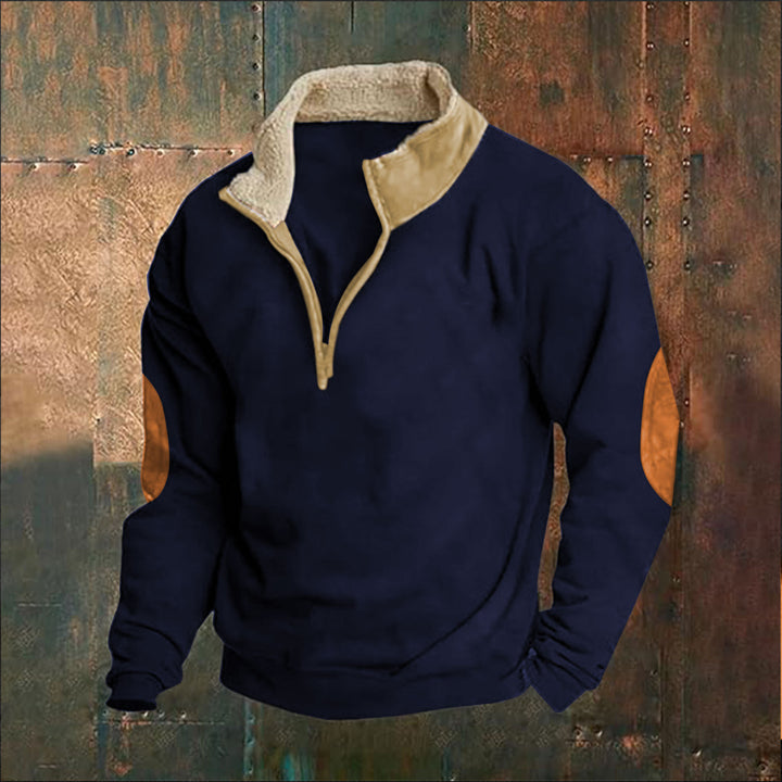 Herrer fleece-pullover med halvdel lynlås og struktureret krave Stilla