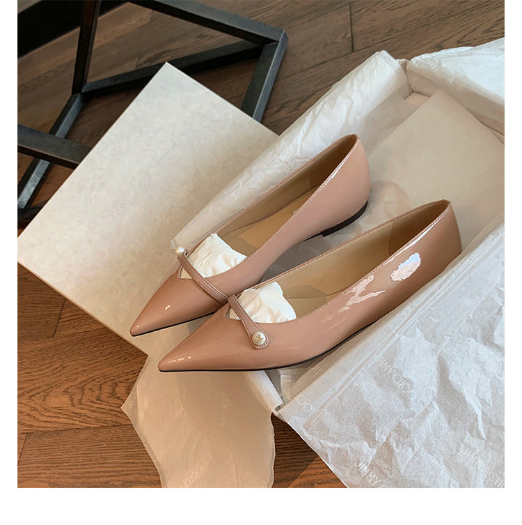 Damer Elegante Spids Tæer Flats med Perle Accent Stilla