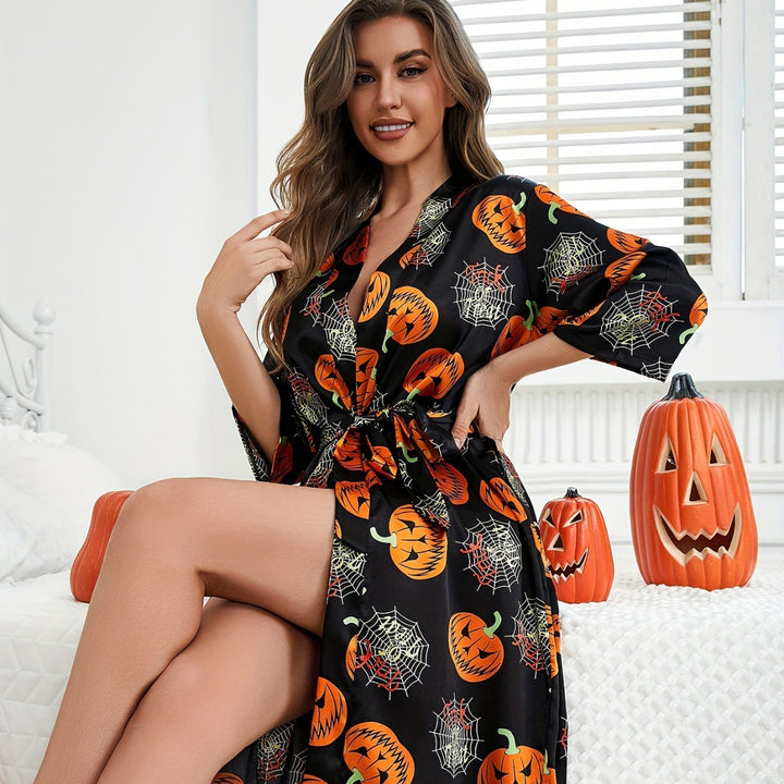 Dame-Halloween-tema-satin-kappe med bælte Stilla