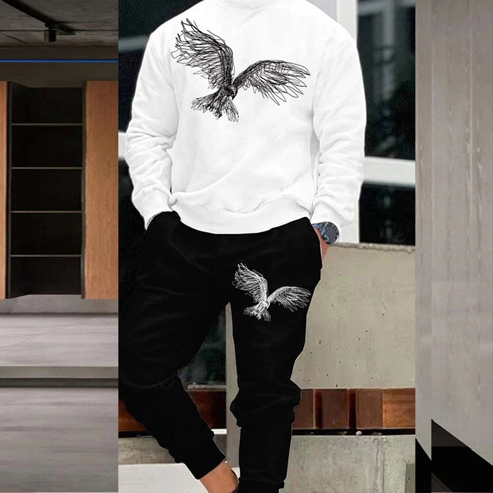 Herrer Sporty Sweatshirt og Joggingbukser Sæt med moderne Print Stilla