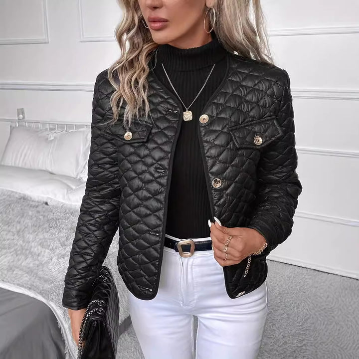 Dame quiltet kort jakke med elegant krave Stilla