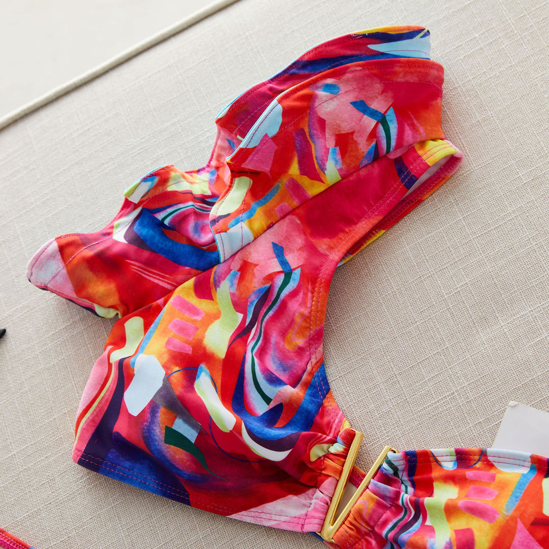 Dame bikini sæt med voluminøse flæser og moderne bånd Stilla
