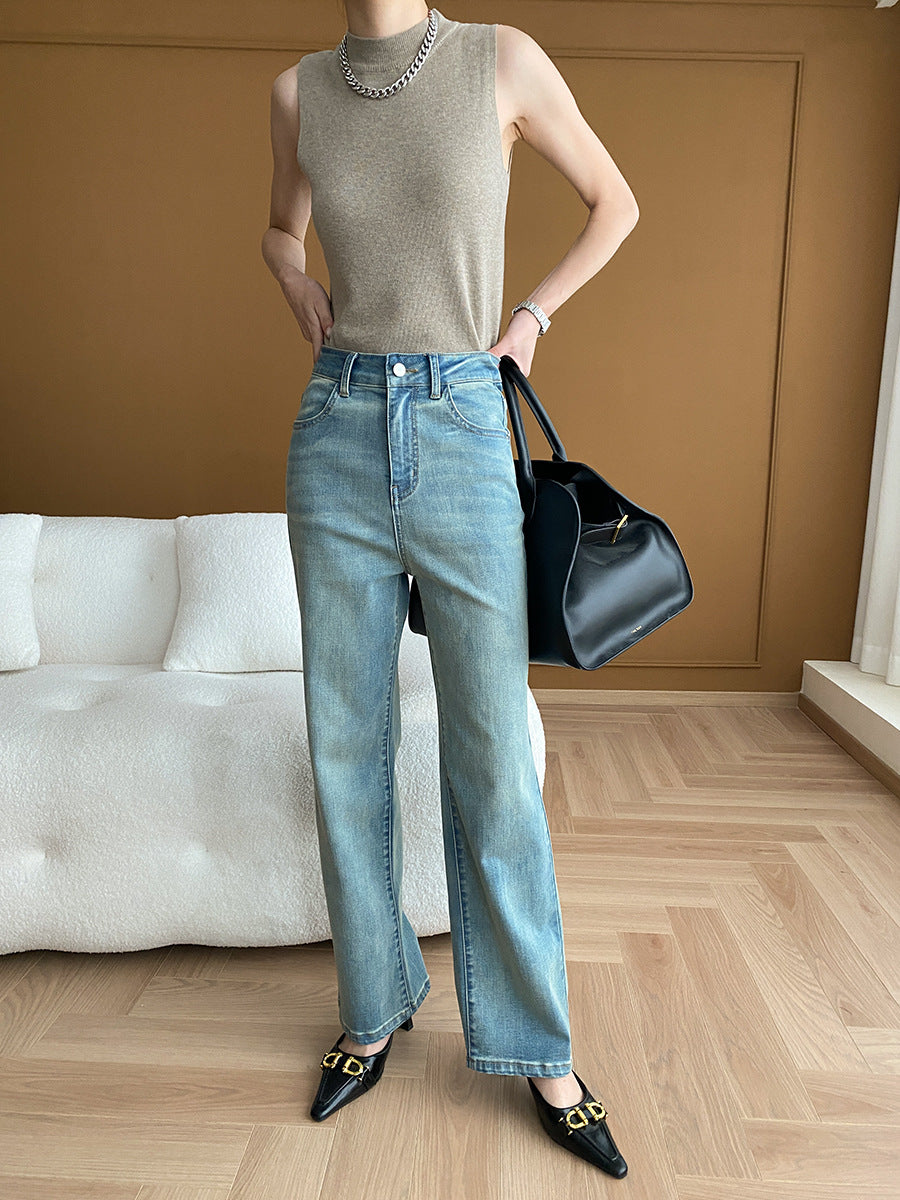 Dame Højtaljede Jeans med Bred Ben Stilla
