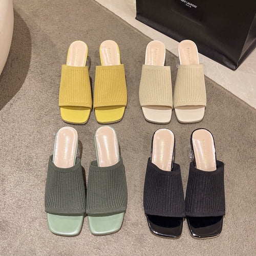 Damer Slide-sandaler med luftig ribbstruktur og transparent blokhæl Stilla