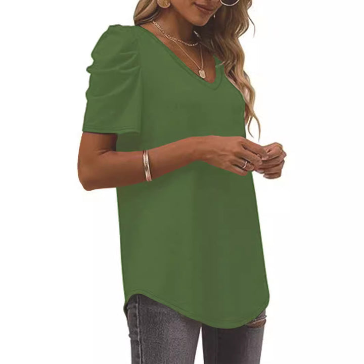 Dame trendy V-hals T-shirt med puffærmer Stilla