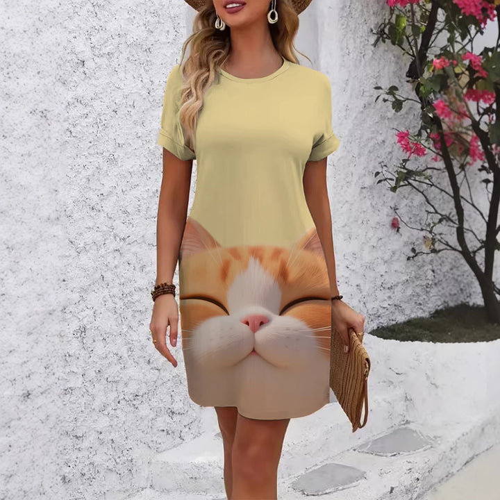Dame T-Shirt Kjole med kreativt trykdesign Skovae