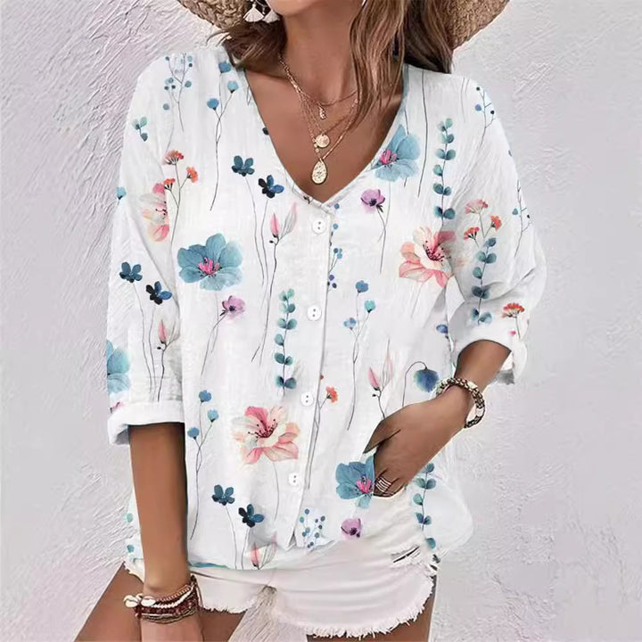 Dame Legende Bluse med blomsterdesign og knapper Stilla