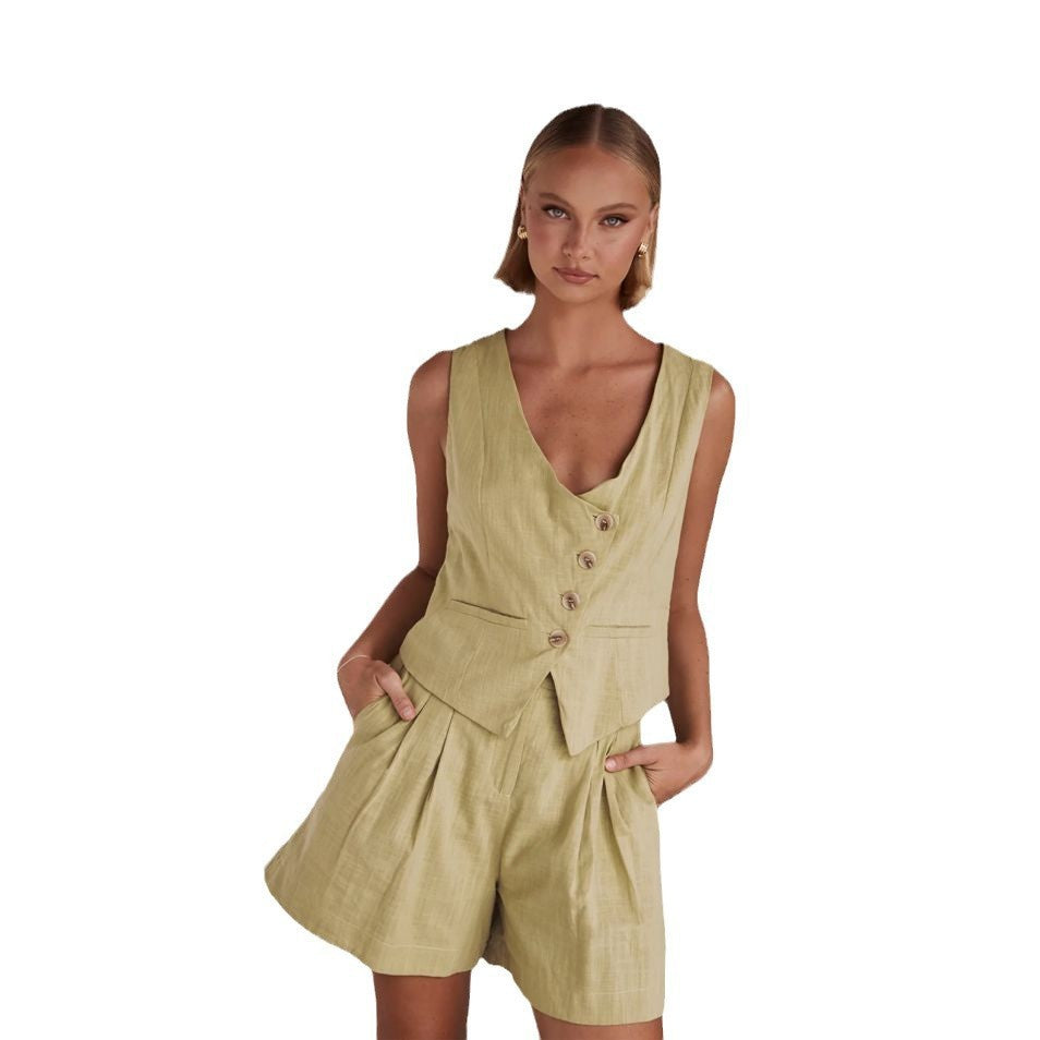 Kvinder Casual To-Delt med Kort Ærmet Bluse og Shorts Skovae