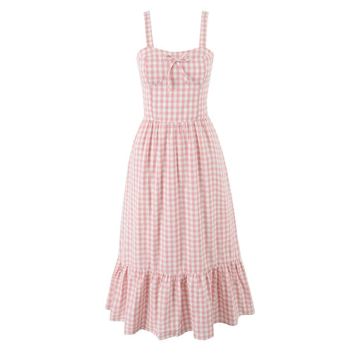 Femme Gingham Midi Kjole med Knude Front og Volang Kant Stilla
