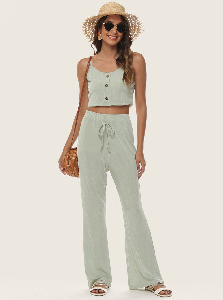 Kvinder Rib Crop Top og Udfoldet Bukser Sæt Stilla